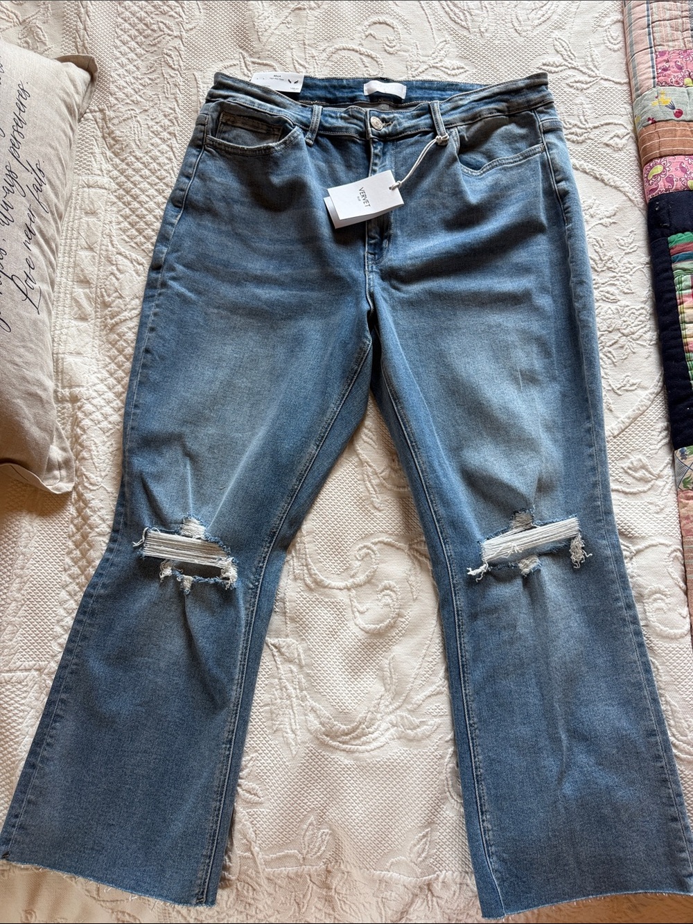 VERVET BY FLYING MONKEY Plus Size Distressed Light Blue Flare Jeans